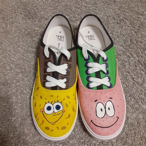Handmade Shoes - Hand-painted Spongebob + Patrick Canvas Shoes